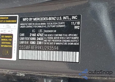 2019 Mercedes-Benz C 300 4Matic from USA, damaged, VIN 55SWF8EB9KU293594